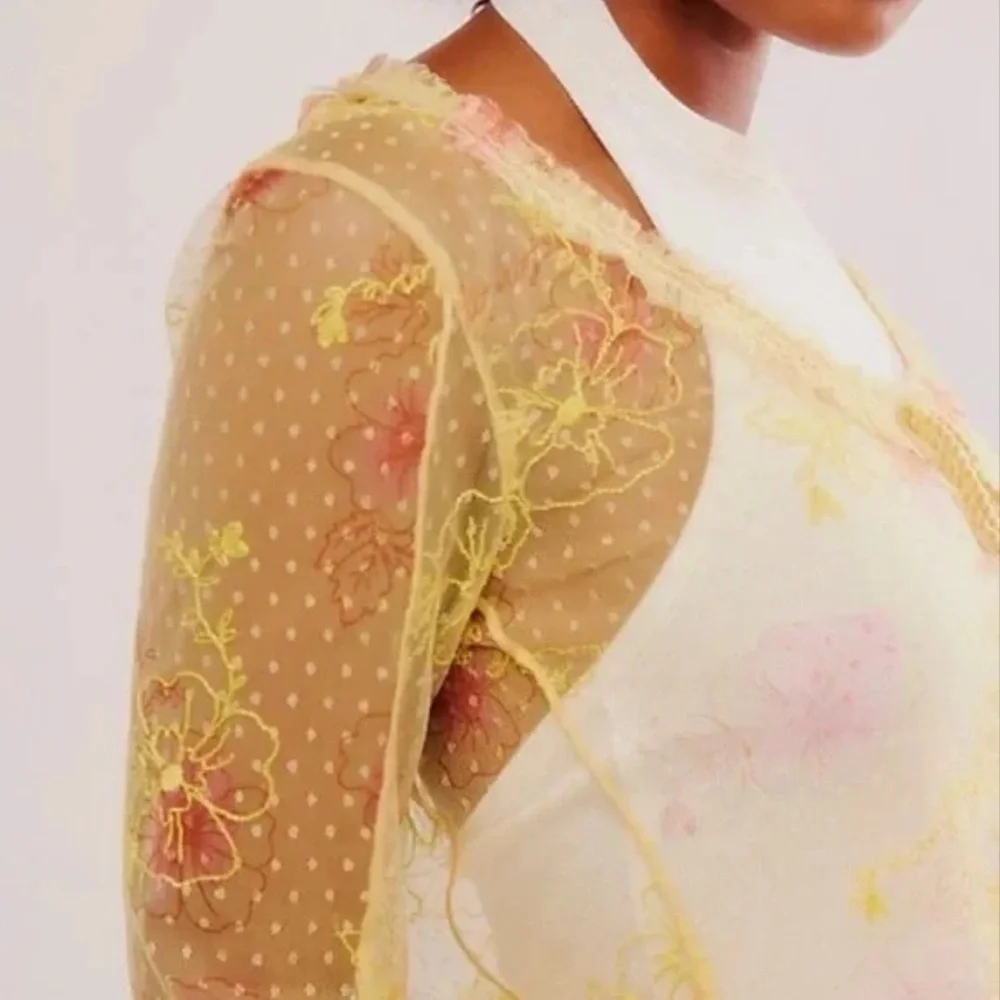 Intimately Free People Yellow Floral Sheer Mesh Top Small - Picture 4 of 8